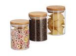 Relaxdays 3xVORRATSDOSEN , Multicolor , Glas, Holz, Kunststoff , Küchenzubehör, Vorratsbehälter, Vorratsdosen