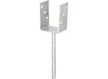 U-Pfostenträger ALBERTS, grau (feuerverzinkt), B:7,5cm T:6cm, Stahl, Bodenanker, feuerverzinkt, lichte Breite 75 mm, Länge Betonanker 200 mm