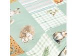 Baumwoll-Köper Waldtiere Patchwork "Ravi", mint-color