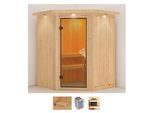 Sauna KARIBU "Larin", beige (naturbelassen), Saunaofen, integrierte Steuerung, 9 kW, Saunen, Ofen 9 kW integr. Strg