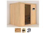 Sauna KARIBU "Bedine", beige (naturbelassen), Saunaofen, externe Steuerung, 9 kW, Saunen, Ofen 9 KW externe Strg easy
