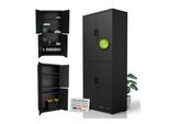 Juskys Aktenschrank aus Metall – 180x80x40 cm, 2 Türen, abschließbar & höhenverstellbar - Schwarz