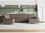 DOMO collection Wohnlandschaft "Franzi optional mit Bettfunktion, Bettkasten & Kopfteilverstellung" U-Form, Recamiere rechts, beige-braun, B/T: 352/214 cm