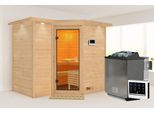 Sauna KARIBU "Sanna 2", beige (naturbelassen), Bio-Kombiofen, externe Steuerung, 9 kW, Saunen, Ofen 9 kW Bio externe Strg easy