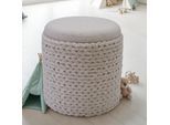 Sitzhocker FineBuy Hocker mit Stauraum Wolle rund 40x40x45 cm Creme Weiß Boho