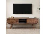 Lowboard FineBuy TV Board Sheesham Massivholz 160 cm Retro Schubladen Fächer