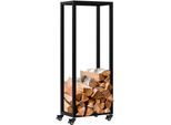 CLP Kaminholzständer innen Metall mit Rollen Hilta, Kaminholzregal aus stabilem Metall, Aufbewahrung für Brennholz im Wohnzimmer