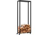 CLP Kaminholzständer innen Metall mit Rollen Hilta, Kaminholzregal aus stabilem Metall, Aufbewahrung für Brennholz im Wohnzimmer