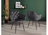 Esszimmerstuhl HELA "Kira Schalenstuhl Boho, Bestseller", grau (anthrazit, schwarz), B:55cm H:81cm T:61cm, Metall, Polyester, Stoff, Stühle, Esszimmerstuhl, Armlehnstuhl Samt oder Microfaser Bezug