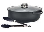 Bräter ELO "Alucast Alugussbräter oval 38 cm inkl. Servierzange", schwarz, B:25cm H:13,4cm L:38cm Ø:38cm, Töpfe, Bräter, Induktion, Aromaknopf, Kochzange