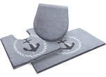 Badematte GRUND "Port Louis" Gr. 11, silber (silberfarben), H:20mm, Kunstfaser, Badematten, Badematte, Design mit Anker, maritim, Made in Europe