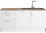 Küche KOCHSTATION "KS-Ahus", weiß (küche: weiß, front: weiß matt, korpus: weiß, arbeitsplatte: eichefarben struktur), B:180cm H:90,8cm T:60cm, Komplettküchen-Sets, Küchenzeile, 180 cm breit, wahlw.mit E-Geräten, Soft Close Funktion, MDF Fronten