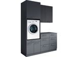 Mehrzweckschrank-Set LAUNDREEZY "Laundreezy, 6-tlg. Mehrzweckschrank-Set B/H/T 168/238/68 cm", grau (anthrazit matt), B:168cm H:238cm T:68cm, Holzwerkstoff, Kastenmöbel-Sets, Breite 168 cm, Soft-Close-Funktion, höhenverstellbare Füße