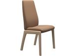 Polsterstuhl STRESSLESS "Laurel", braun (latte batick, walnuss), B:57cm H:105cm T:60cm, Leder BATICK: BATICK ist ein leicht korrigiertes, durchgefärbtes und genarbtes Möbelleder, bei dem die meisten Unebenheiten und Spuren in der Regel entfernt wurden., Stühle, Polsterstuhl, High Back, Größe L, mit abgerundeten Beinen in Walnuss