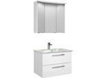 Badmöbel-Set SAPHIR "Trentino 2-teilig Glas-Waschtisch mit LED-Spiegelschrank", weiß (weiß hochglanz), Kastenmöbel-Sets, Badmöbel-Set, Badmöbel-Set 77cm breit, inkl. Türdämpfer, 3 Türen, 2 Auszügen