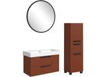 Badmöbel-Set WELLTIME "SALVADA, 3tlg-Set, gedämpfte Scharniere, Softclose, Keramikbecken", rot, B:140cm H:200cm T:47,5cm, MDF, Kastenmöbel-Sets, Badmöbel-Set, Rot, Keramikbecken 1 od. 2 Armaturlochbohrungen