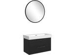Badmöbel-Set WELLTIME "SALVADA, 2tlg-Set, gedämpfte Scharniere, Softclose, Keramikbecken", schwarz, B:100cm H:200cm T:47,5cm, MDF, Kastenmöbel-Sets, Badmöbel-Set, Schwarz, Keramikbecken 1 od. 2 Armaturlochbohrungen