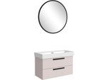 Badmöbel-Set WELLTIME "SALVADA, 2tlg-Set, gedämpfte Scharniere, Softclose, Keramikbecken", kaschmir, B:100cm H:200cm T:47,5cm, MDF, Kastenmöbel-Sets, Badmöbel-Set, Kaschmir, Keramikbecken 1 od. 2 Armaturlochbohrungen