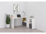 Eckschreibtisch FMD "Lexo", weiß, B:136cm H:74cm T:66,5cm, Tische, Eckschreibtisch, Schreibtisch/Sideboard viel Stauraum, beidseitig montierb., 136/205 cm