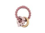 Magni Teether bracelet in LFGB silicone with wooden ring and leaf appendix - Red