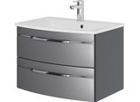 Waschtisch SAPHIR "Serie 7045 Mineralmarmor-Waschtisch und Unterschrank, 71,5 cm breit", grau (stahlgrau metallic), B:71,5cm H:50,2cm T:49,8cm, Waschtische, Waschtisch, Waschplatz mit 2 Schubladen, Badmöbel Set mit Waschtisch