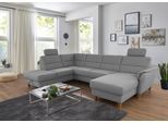 Wohnlandschaft HOME AFFAIRE "Palmera U-Form, B: 308 cm", silber, B:308cm H:89cm T:212cm, 100% Polyester;Struktur (100% Polyester);Luxus-Microfaser in Lederoptik (100% Polyester), Sofas, Wohnlandschaft, optional Bettfunktion & Bettkasten, Federkern
