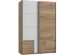 Schwebetürenschrank WIMEX "Emden", weiß (plankeneichefarben, weiß), B:135cm H:198cm T:64cm, Schränke, Schwebetürenschrank, Mit Außenschubkästen