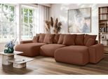 Wohnlandschaft HOME AFFAIRE "LAKESIDE mit Bettfunktion und Bettkasten, Maße B/T/H: 332,5/142/84 cm", rot (ziegelrot), B:332,5cm H:84cm T:142cm, 100% Polyester, Sofas, Wohnlandschaft, U‑Form mit vielen Kissen und Wellenunterfederung