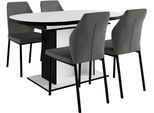 Essgruppe OTTO HOME "Basel, Tischgruppe mit 4 Stühlen, Esstisch ausziehbar 140 - 180 cm", grau (weiß, anthrazit), Webstoff, Auszugsplatte, Sitzmöbel-Sets, Essgruppe, BESTSELLER, Sitzgruppe, Tisch, Stühle, ovale Tischplatte, Säulentisch