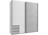 Schwebetürenschrank WIMEX "Emden", weiß (weiß, beton, nachbildung lichtgrau), B:180cm H:198cm T:64cm, Schränke, Schwebetürenschrank, Mit Außenschubkästen