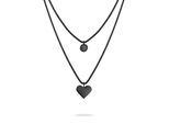 Kette mit Anhänger LIEBESKIND BERLIN "Schmuck Edelstahl Layered Love Herz", schwarz, Halsketten, Damen, Edelstahl, L: 45 B: 1mm, B:1mm