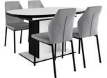 Essgruppe OTTO HOME "Basel, Tischgruppe mit 4 Stühlen, Esstisch ausziehbar 140 - 180 cm", grau (weiß, hellgrau), Webstoff, Auszugsplatte, Sitzmöbel-Sets, Essgruppe, BESTSELLER, Sitzgruppe, Tisch, Stühle, ovale Tischplatte, Säulentisch