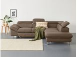 Ecksofa COTTA "Driver L-Form", grau (stone), B:268cm H:73cm T:214cm, Kunstleder SOFTLUX;LEDER BEEFY (ein abgedecktes Spalt-Rindsleder) im Sitz und Rücken (Korpus in Kunstleder);Luxus-Kunstleder;Leder Pampas (echtes Rindsleder) im Sitz und Rücken (Rückseite mit Spannstoff bezogen), Sofas, Ecksofa, mit Kopfteilverstellung, wahlweise mit Bettfunktion & Bettkasten