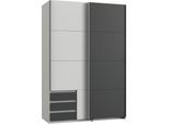Schwebetürenschrank WIMEX "Emden", weiß (weiß, graphitfarben), B:135cm H:198cm T:64cm, Schränke, Schwebetürenschrank, Mit Außenschubkästen