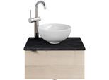 Waschtisch SAPHIR "Serie 6915 Waschschale mit Unterschrank für Gästebad, Gäste WC", beige (polar pinie, schiefer, polar pinie quer nachbildung), B:51cm H:39,8cm T:35cm, Waschtische, Waschtisch, 51 cm mit Keramik-Aufsatzbecken und 1 Tür