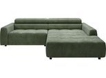 Ecksofa 3C CANDY "Denver auch mit Cord- und Easy care-Bezug, Kopfteilverstellung L-Form", grün (oliv), B:258cm H:68cm T:217cm, 88% Polyester, 12% Polyacryl, Sofas, Ecksofa, wahlweise. mit motorischer Sitztiefenverstellung