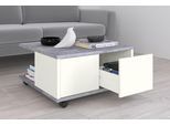 Couchtisch FMD "Twin", weiß (betonoptik, weiß edelglanz), B:70cm H:36cm T:70cm, Tische, Couchtisch, Schubladen als Push-to-open, viel Staur., mit Rollen, Breite: 70 cm