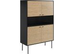 Highboard SALESFEVER "Torsby Stilvolle Hochkommode für extra Stauraum", beige (natur), B:100cm H:155cm T:40cm, Furnier, MDF, Metall, Sideboards, Highboard, Stauraumschrank im Scandi Design: 100cm Breite