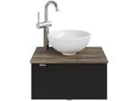 Waschtisch SAPHIR "Serie 6915 Waschschale mit Unterschrank für Gästebad, Gäste WC", schwarz (schwarz matt, eiche ribbeck, schwarz matt touch), B:51cm H:39,8cm T:35cm, Waschtische, Waschtisch, 51 cm mit Keramik-Aufsatzbecken und 1 Tür