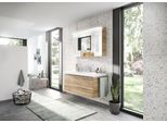 Waschtisch SAPHIR "Serie Balto Mineralmarmor-Waschtisch mit Unterschrank, 123 cm breit", braun (riviera eiche quer nachbildung, riviera eiche quer nachbildung), B:123cm H:55,6cm T:50,8cm, Waschtische, Waschtisch, Waschplatz mit 2 Schubladen, Badschrank in verschiedenen Ausführungen