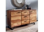 Massivholz Sideboard 145cm Sheesham Design Kommode mit 2 Türen & 3 Schubladen Baumkante
