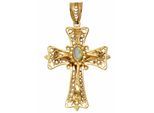 Kreuzanhänger FIRETTI "Schmuck Geschenk Gold 375 Halsschmuck Anhänger Halskette Kreuz", gold (gelbgold, 375, weiß, weiß), Schmuckanhänger, Damen, Gelbgold 375, 2,95 g, mit Opal