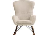 Schaukelstuhl SALESFEVER "Komfortabl und im Vintage-Stil", beige (beige, schwarz, natur, beige), B:70cm H:102cm T:94cm, Massivholz, Metall, Polyester, Stühle, Schaukelstuhl, in Lammfelloptik