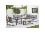 Ambia Garden Dining-Loungeset, Grau, Natur, Dunkelgrau, Metall, Kunststoff, Textil, 5-teilig, Füllung: Schaumstoff,Polyester, eckig, U-Form, 250x187 cm, Loungemöbel, Gartenlounge-Sets