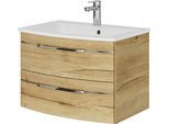 Waschtisch SAPHIR "Serie 7045 Mineralmarmor-Waschtisch und Unterschrank, 71,5 cm breit", braun (halifax eiche quer nachbildung), B:71,5cm H:50,2cm T:49,8cm, Waschtische, Waschtisch, Waschplatz mit 2 Schubladen, Badmöbel Set mit Waschtisch
