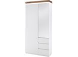 Garderobenschrank Romina, Weiß, Eiche, Holz, Glas, Holzwerkstoff, Eiche,Asteiche, massiv, 5 Fächer, 3 Schublade(n) Schubladen, 91x198x38 cm, Beimöbel erhältlich, Garderobe, Garderobenschränke, Garderobenschränke
