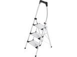 Klapptritt HAILO "Trittleiter - K100 TopLine, aus Aluminuim und Kunststoff", grau (aluminiumfarben, schwarz), B:54cm H:153cm L:13cm, Aluminium, Kunststoff, Leitern, mit Treppenförmiger Stufen-Anordnung, belastbar bis max. 150 kg