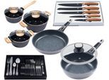 Pfannen-Set KING "Moonscape", grau, Pfannen, Induktion, (Töpfe+Glasdeckel, Pfannen+Deckel,Messer,Besteckset)