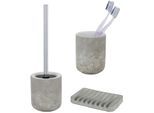 Badaccessoire-Set "»Londa«", grau, matt, Edelstahl, Keramik, SCHÖNER WOHNEN-KOLLEKTION, Badaccessoires-Sets, Zahnputzbecher, Seifenspender & WC-Garnitur, Keramik in Zementoptik