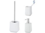 Badaccessoire-Set "»Adine«", weiß, Edelstahl, Keramik, SCHÖNER WOHNEN-KOLLEKTION, Badaccessoires-Sets, aus Keramik, mit Zahnputzbecher, Seifenspender und WC-Garnitur
